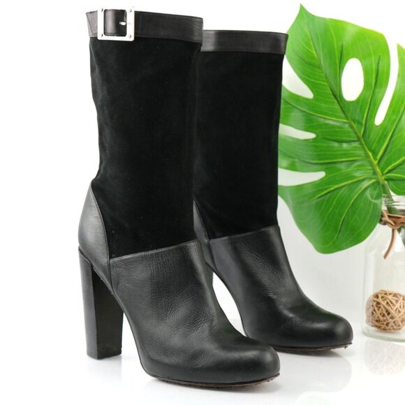 Rachel Zoe Womens Claudia Boot Size 9.5 Black Leathe Block Heel Hidden Platform - Picture 1 of 11